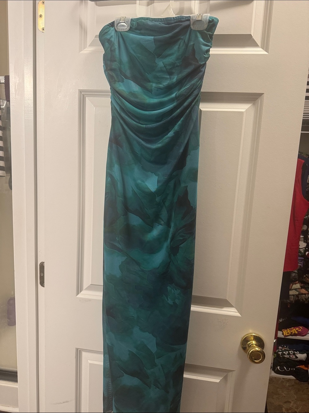 Strapless Teal Green Evening Gown
